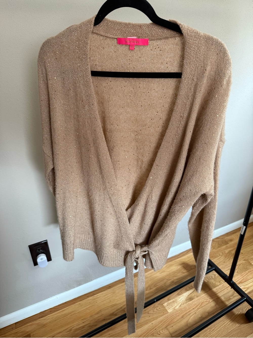Lilly Pulitzer Tan Metallic Tie-Front Wrap Cardigan